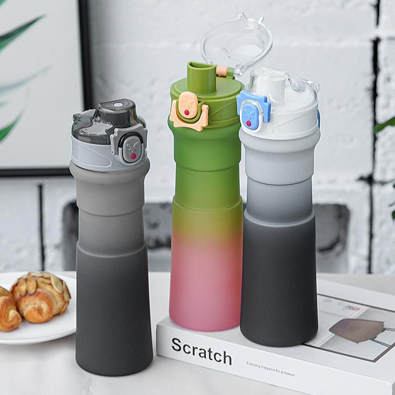 Water bottle high value gradual change small waist plastic cup convenient handle direct drinking cup one-click elastic cover outdoor water cup