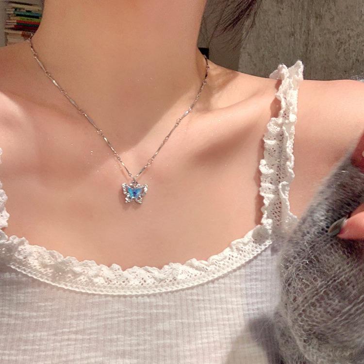 Small Fresh Summer Cool Double Layer Butterfly Necklace Accessories Luxury Hottie Choker Collarbone Chain Neck Chain