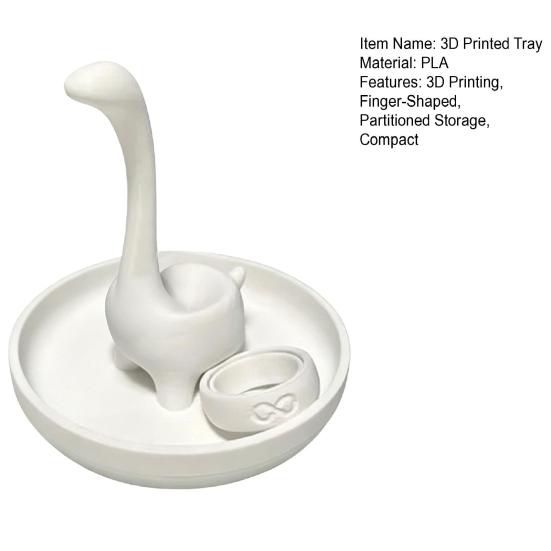 DYS 3D Printed Creative Finger-Shaped Jewelry Tray, Minimalist Ring & Necklace Holder with Partitioned Storage, Matte Black/White Desk Organizer