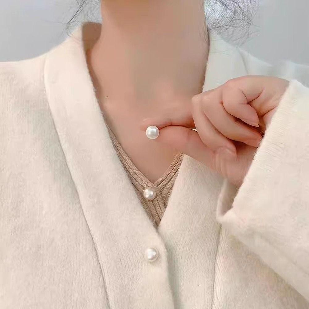 Detachable Cardigan Buckle Adjustable Button Brooches Imitation Pearl Brooch Shirt Cardigan Shawl