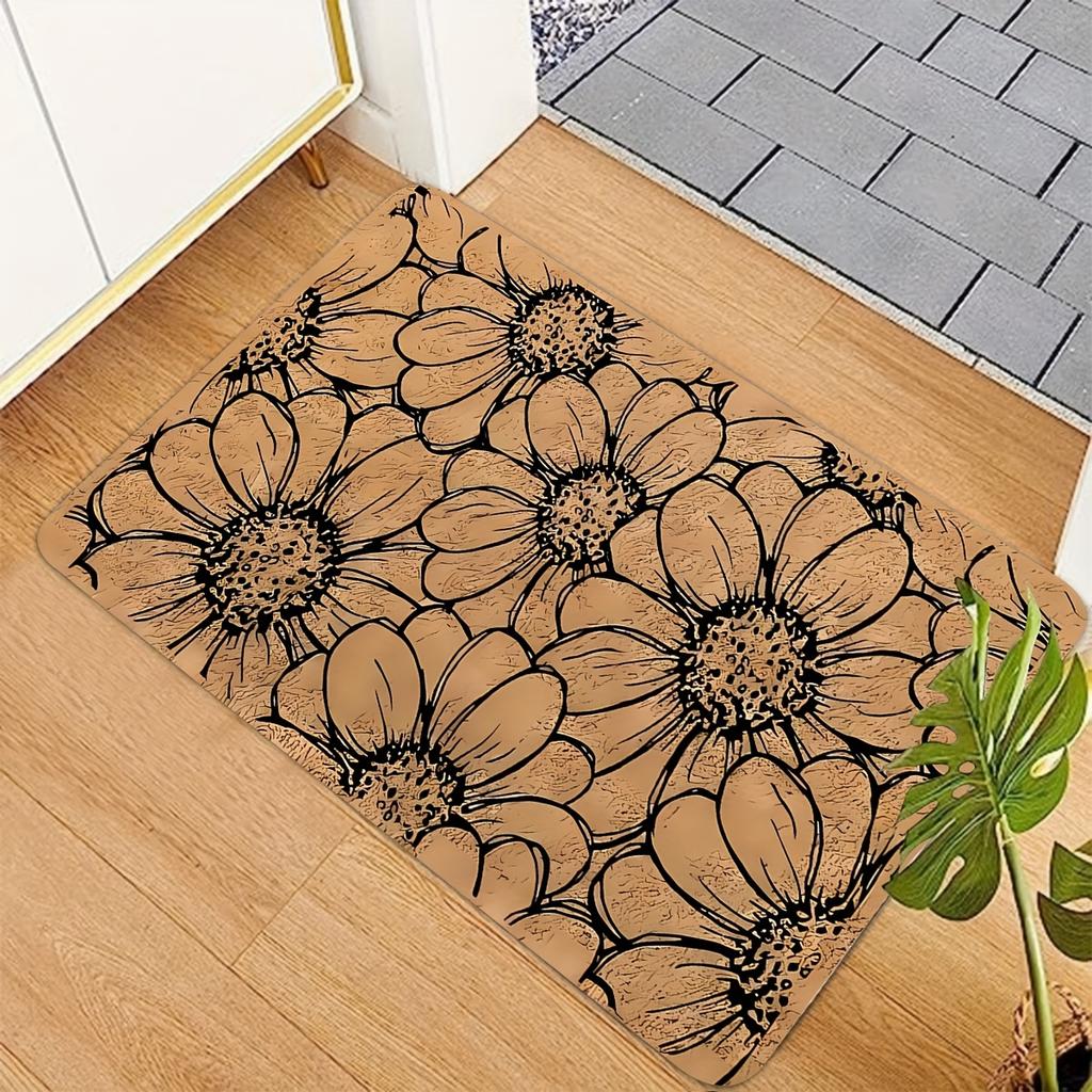 Floral Printed Entrance Non-slip Door Mat Bedroom Bedside Foot Mat Living Room Balcony Hallway Rugs Bathroom Toilet Floor Mat
