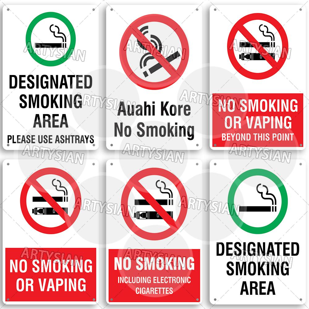 No Smoking Metal Sign No Vaping Smoke-Free Zone Smoking Permitted Plaque Auahi Kore Designated Smoking Area No Open Flames
