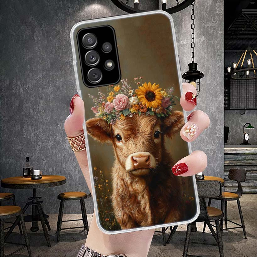 Cute Highland Cow Soft Phone Case For Samsung Galaxy A12 A22 A32 A52 A72 A02S A51 A50S A71 A70 A31 A20S Note 20 Ultra S10 A10S G