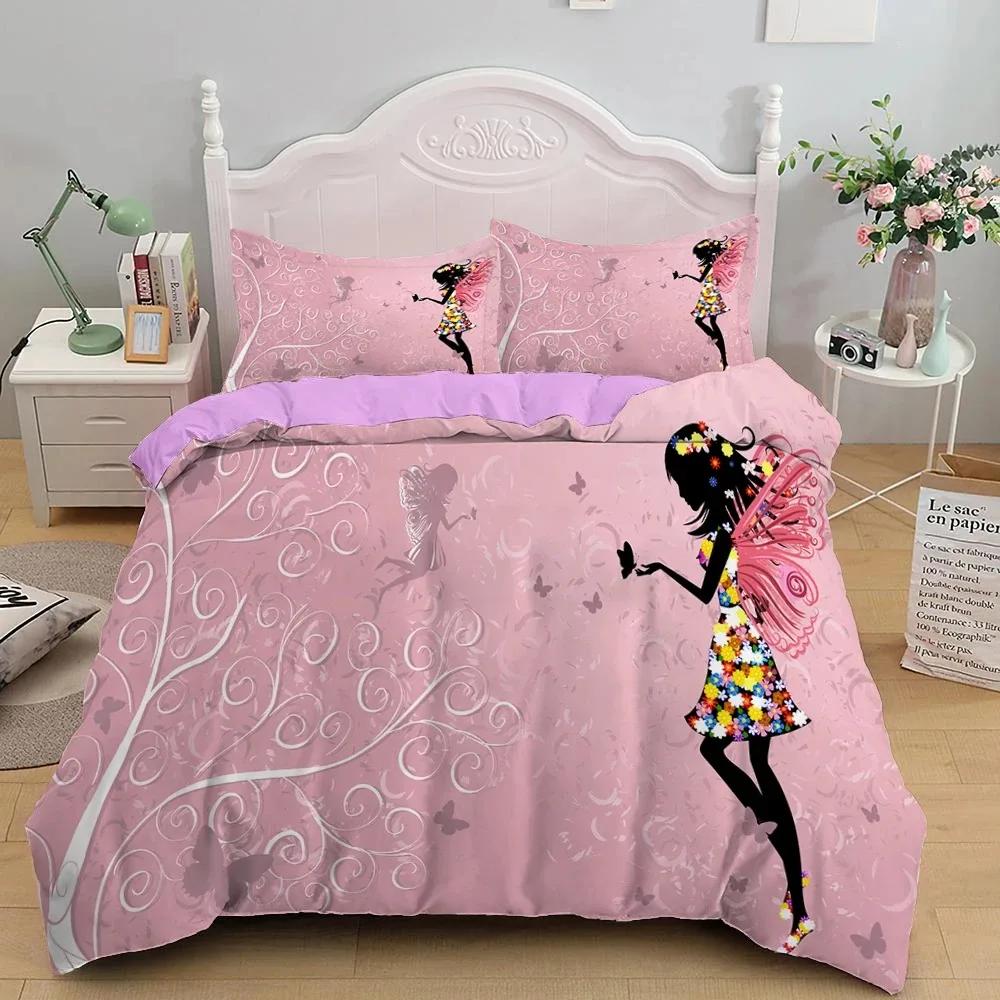Beautiful Fairy Butterfly Duvet Cover Set Fantasy Butterfly Bedding Set Luxury Quilt Cover For Girls Woman Gifts King Bedspread