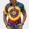 Men's Short Sleeve Button Up Shirt Hippie Tie Dye 3D Print Turndown Collar Blue Pink Purple Fashion Streetwear for Spring Summer