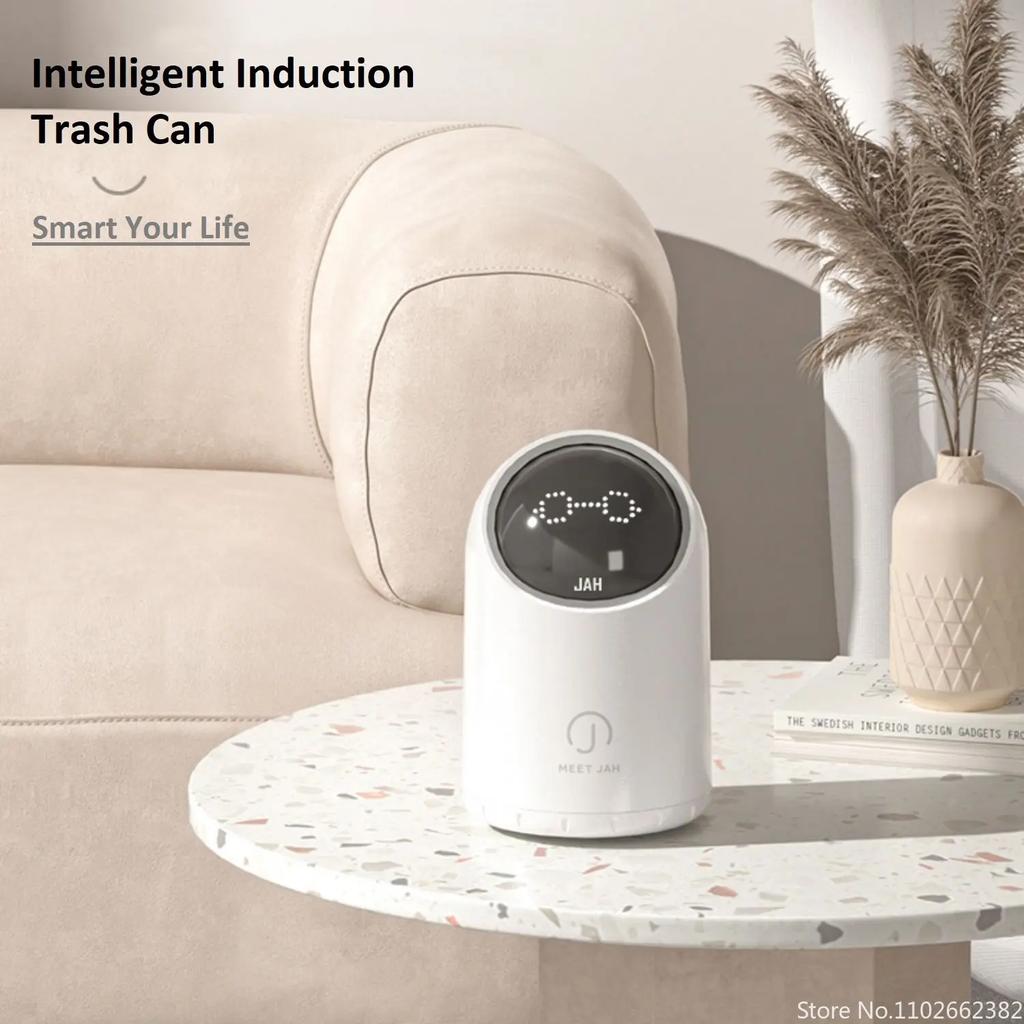 Mini Size Desktop Trash Can Intelligent Wave Sensor Induction Cute for Living Room Bathroom Ofiice Desk Anti Pinching Waste Bin
