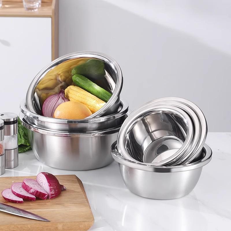 Durable 304 Stainless Steel Multi-Purpose Kitchen Basin: Noodle, Soup, Vegetable Wash, Egg Beating, and Seasoning Jar.