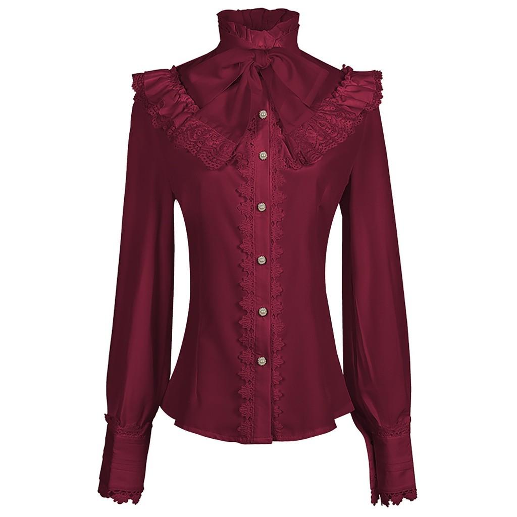 Camicia Gotica Vittoriana da Donna in Tessuto di Lino con Design Arricciato per Cosplay e Spettacoli Teatrali