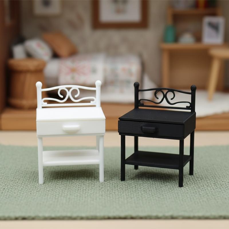[J] 1Pcs Realistic Design Mini Nightstand Dollhouse Bedside Table Miniature Bedroom Furniture High Intricacy For Hobbyists