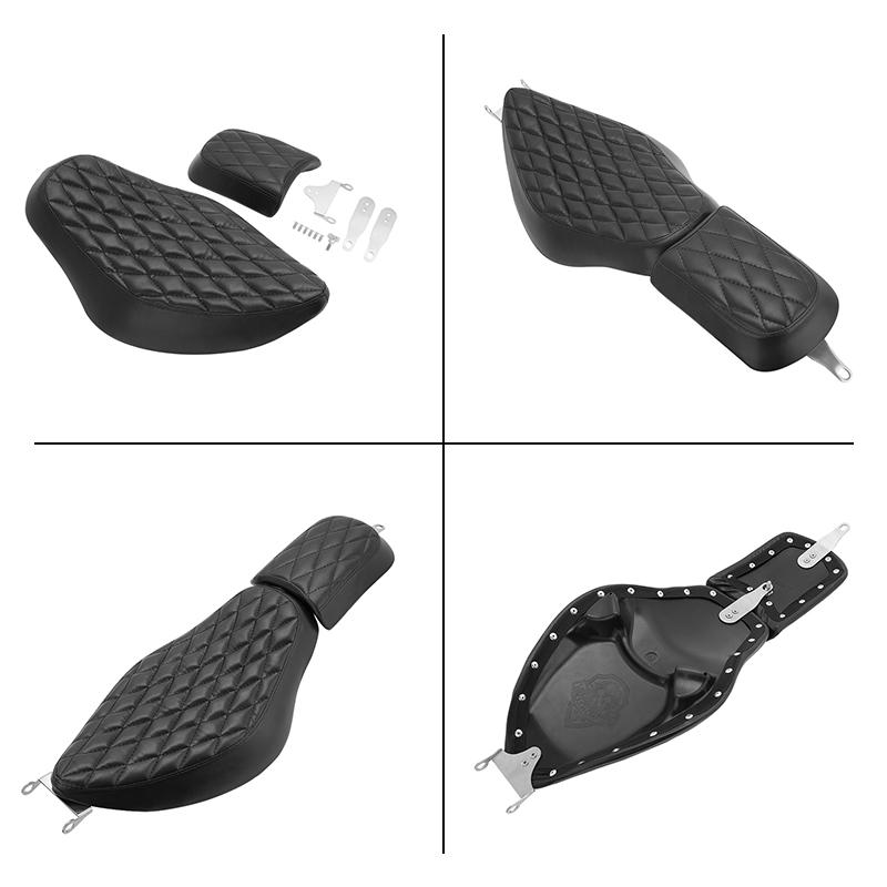 For Harley Sportster XL 883 1200 Iron 883 04-18 Motorcycle Diamond Stitched Two-Up Front Driver Rear Passenger Cushion Seat Pad