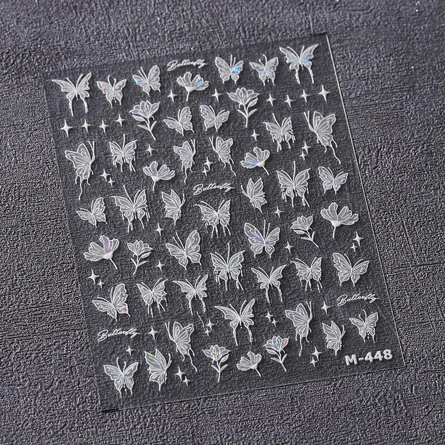 5D illusion polarized butterfly nail sticker pink purple blue fashionable self-adhesive butterfly nail art decoration sticker