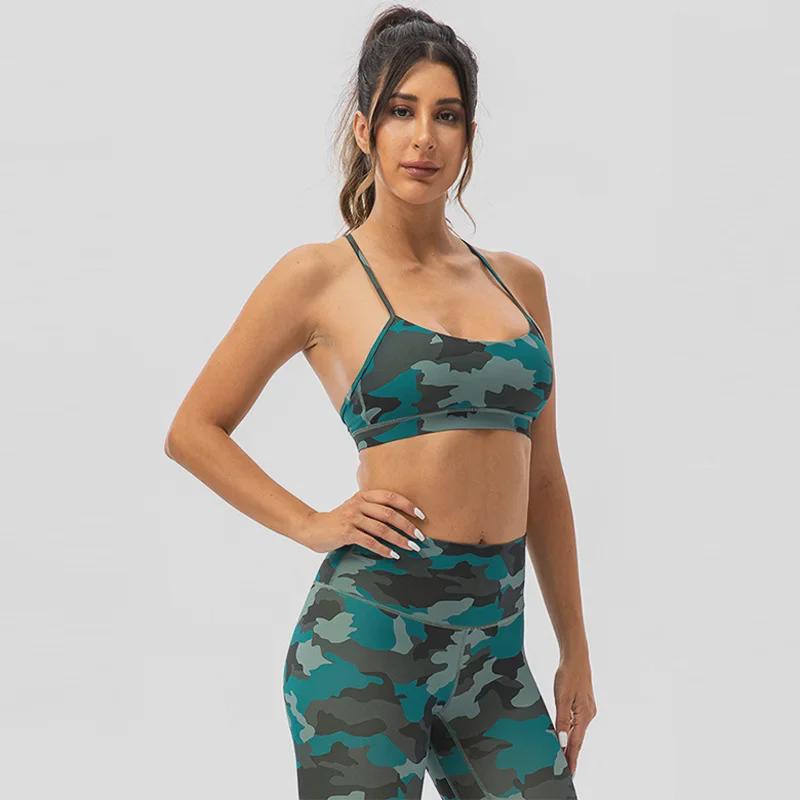 Women's Shockproof Camouflage Sports Bra - Antibacterial, Stylish Back Design for Summer Fitness & Yoga