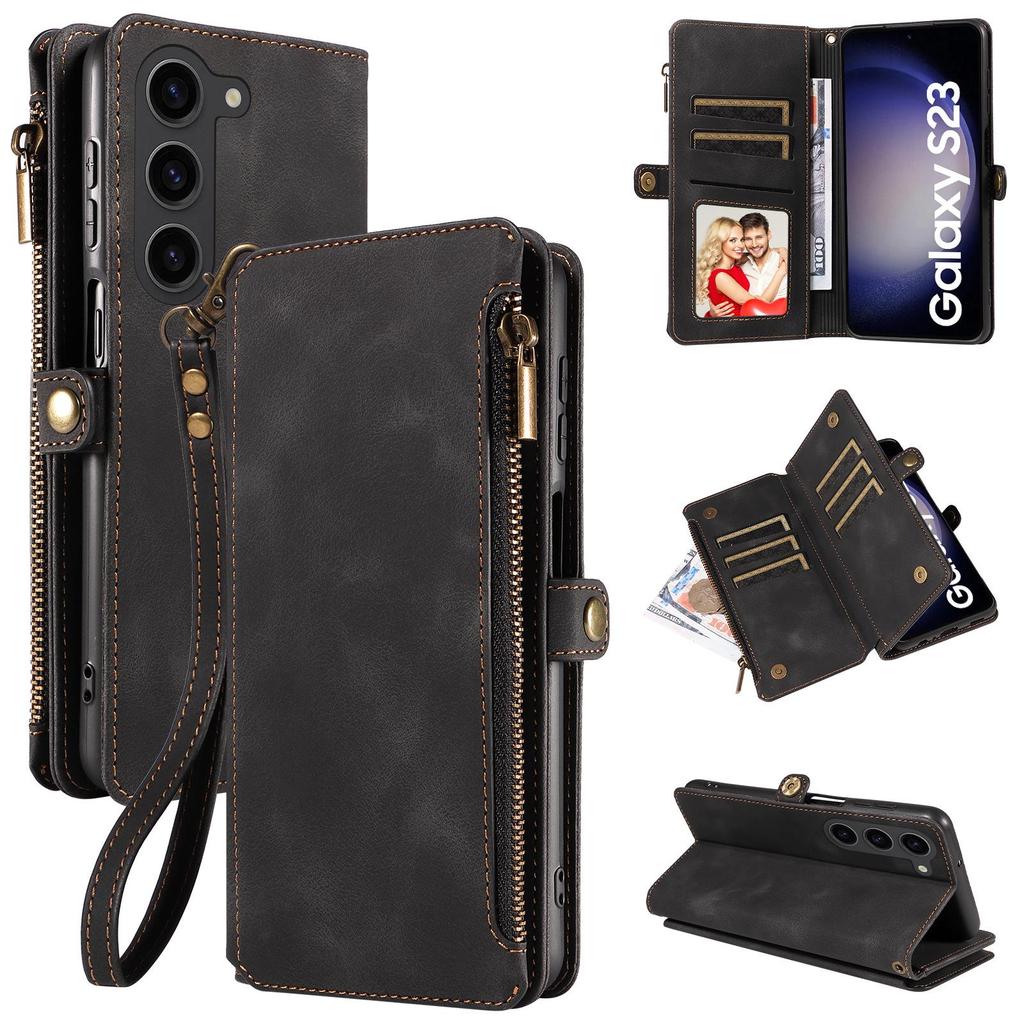Samsung S24 Leather Case | S23 FE Zipper Wallet | S22plus Mobile Phone Case | S23Ultra Bracket Protective Cover