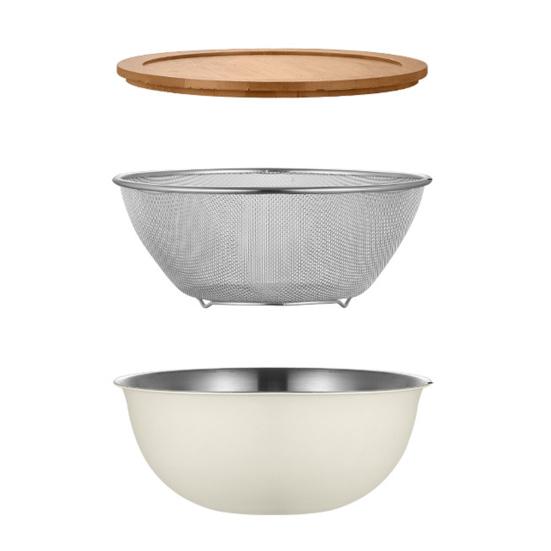 Stainless Steel Drain Basket Set with Lid Multi-Purpose Vegetable Salad Bowl Large Fine Mesh Kitchen Colander for Fruits Rice Washing