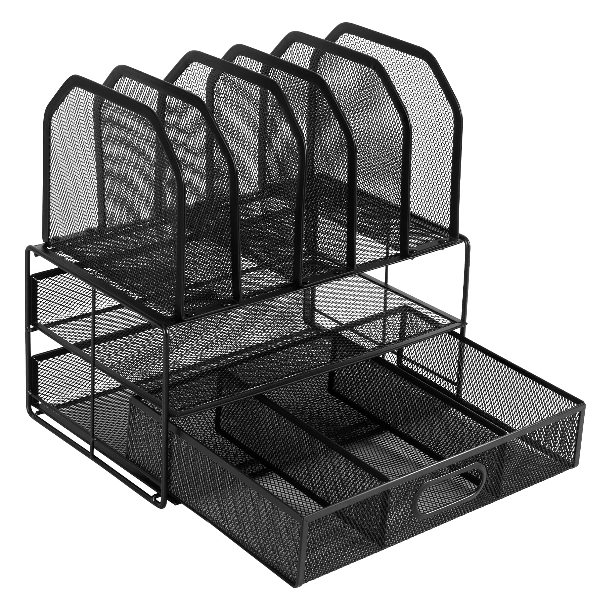 

Amazon Basics Desktop Mesh Storage Case with Sliding Double and Five Upright Black Drawer, Tray, Sections, чёрный