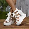 Women's Peep-Toe Platform Sandals, Lace-Up Cutout Wedge Heels, Height Increasing Roman Shoes Wholesale