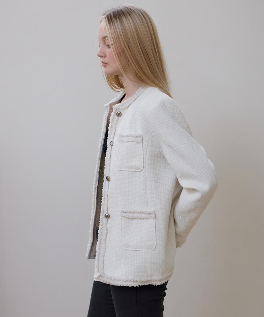 ROSEFRANTZ Fringe Pocket Tweed Jacket [Ivory]