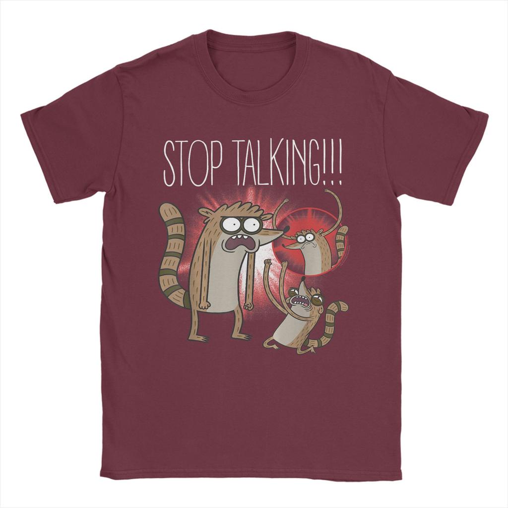 Regular Show Rigby Stop Talking Men T Shirts  Hipster Tees Short Sleeve Round Collar TShirt Cotton Graphic Tops