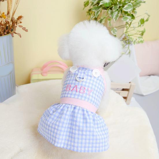 Yousheng Pet Princess Dress Sleeveless Ruffle BABY Embroidery Buttons Plaid Spring Summer Small Dog Puppy Clothes Pet Supplies