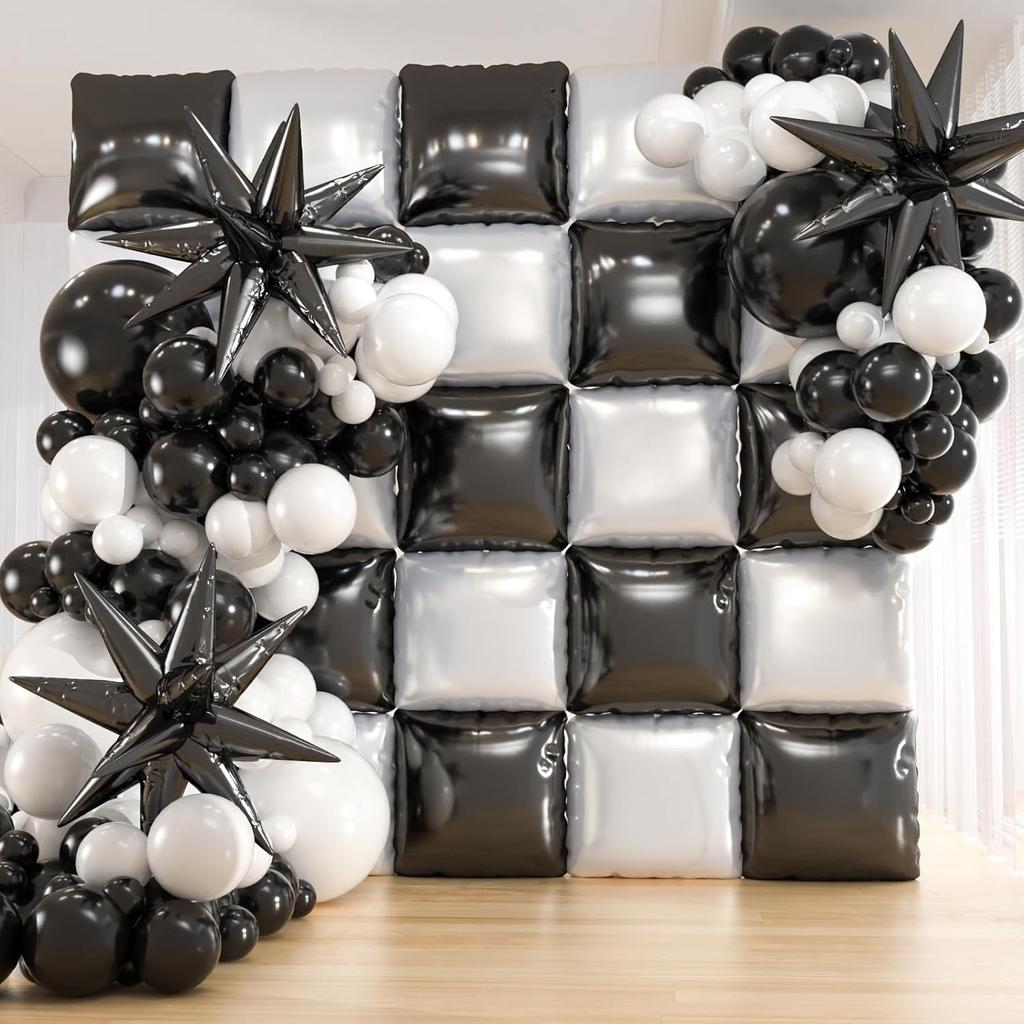 Cube-Patterned Backdrop Balloon Set Birthday Party & Engagement Party Decorations