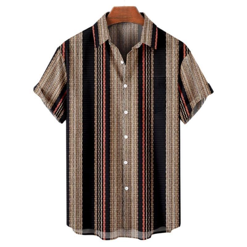 Hawaiianische Herren-Streifenshirts Für Bluse Herren Camisa Social Kurzarm Lässiges Oberteil Übergröße Fitnessstudio Kleidung Mode Herren Vintage