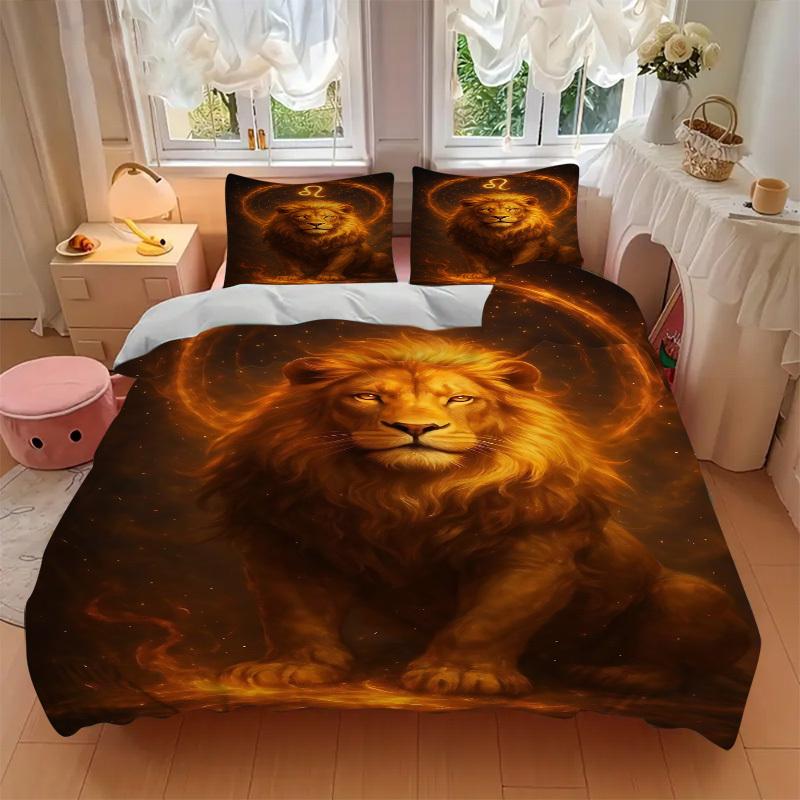 3pc Lion Zodiac Cover Set - 1 Quilt Cover + 2 Pillowcases, All Seasons Bedroom Setting, Perfect for Home063