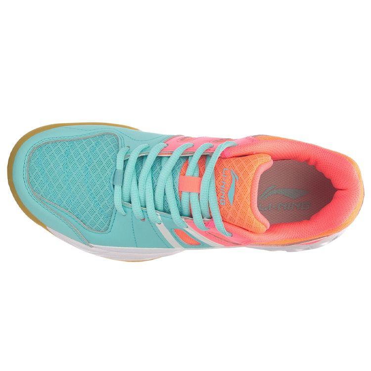 Li Ning Attack Wear Resistant Non Slip Low Top Badminton Shoes Women Shoes Blue Orange AYTM054-4