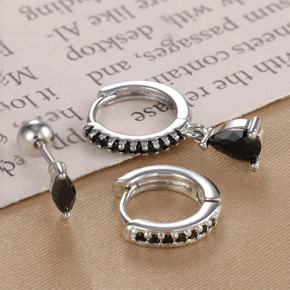 3PCS Fashion Green Zircon Water Drop Dangle Earrings Set For Women Minimal Huggie Stainless Steel Drop Earring Piercing Jewelry