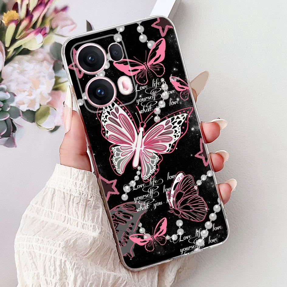 For OPPO Reno13 Pro 5G Case CPH2697 Fashion Flower Butterfly Soft Silicone Phone Cover For OPPO Reno 13 CPH2689 Reno13Pro Bumper