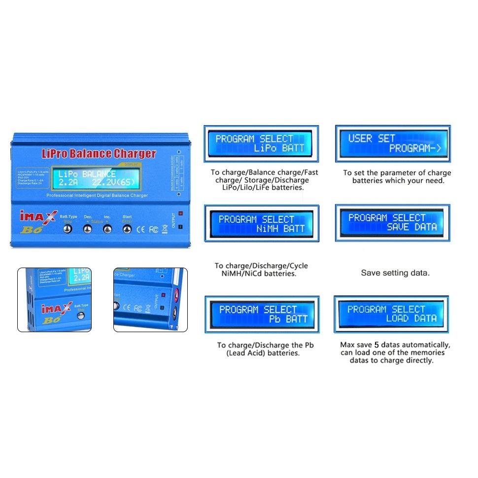 IMAX B6 80W Battery Charger Lipo NiMh Li-ion Ni-Cd Digital RC Lipo Charger + 15V 6A Adapter Balance Charger Discharger