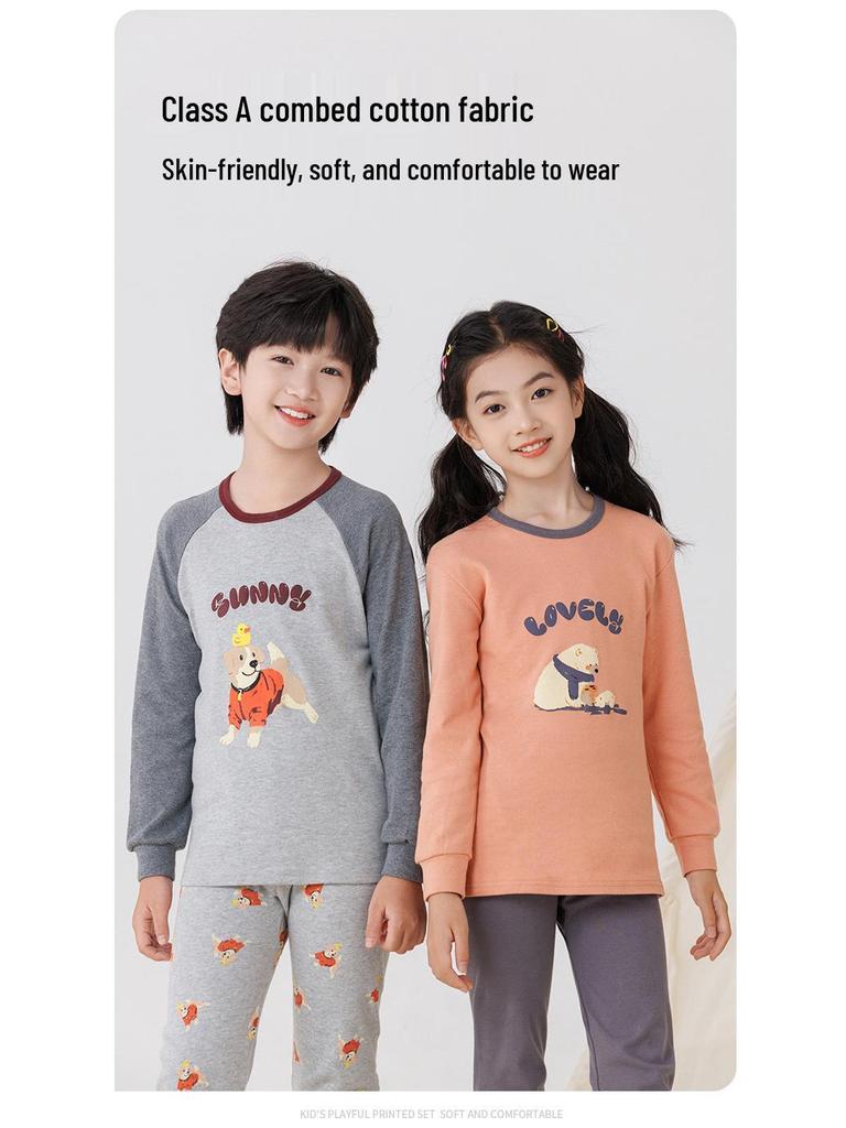 2025 Warmer Baumwoll-Pyjama-Set für Kinder im Herbst - Langarm-Unterwäsche und Raglan-Homewear für Jungen und Mädchen