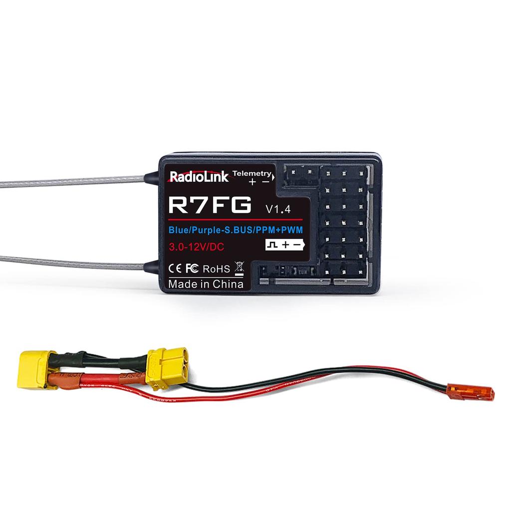 [Authentic RadioLink Product] (R7FG) 2.4GHz RadioLink Receiver for RC Cars with Telemetry, Technical Standards Approved, Includes Telemetry Cable