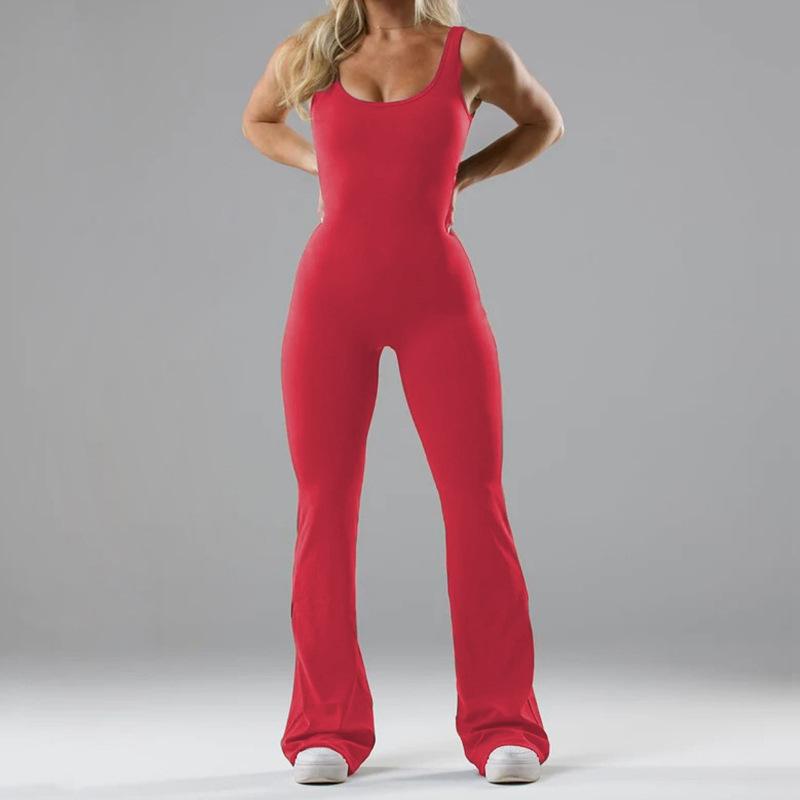 VEZFAA Women's Fashion Casual Summer Spring Solid Color Print Sleeveless Square Collar High Waist Trousers Jumpsuits & Rompers