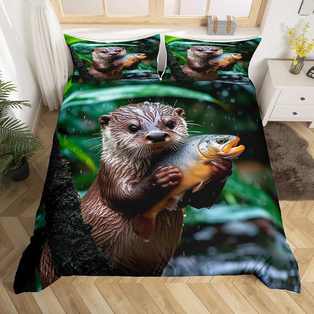 Sea Otters Duvet Cover Set For Kids Boys Girls Lightweight Quilt Covers Bedroom Decor Ocean Sea Life Themed Bedding Set No Quilt