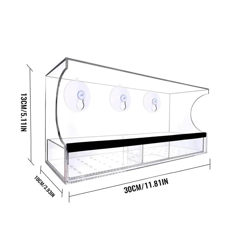 Window Hanging Bird Feeder Extended Roof Sliding Feeding Tray Drainage Device