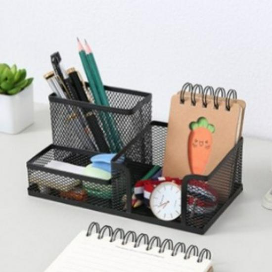 

Creative Multi-Compartment Metal Pen Holder and Stationery Organizer