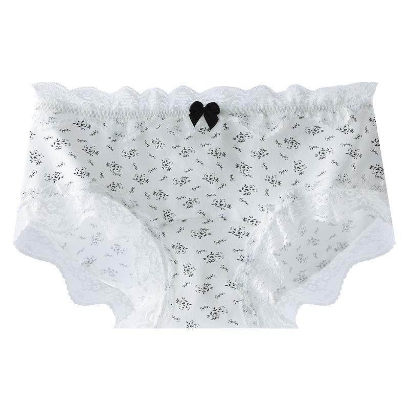 Женские Весенне-Летние Милые Цветочные Кружевные Хлопковые 10A Антибактериальные Трусы-Слипы Треугольники M