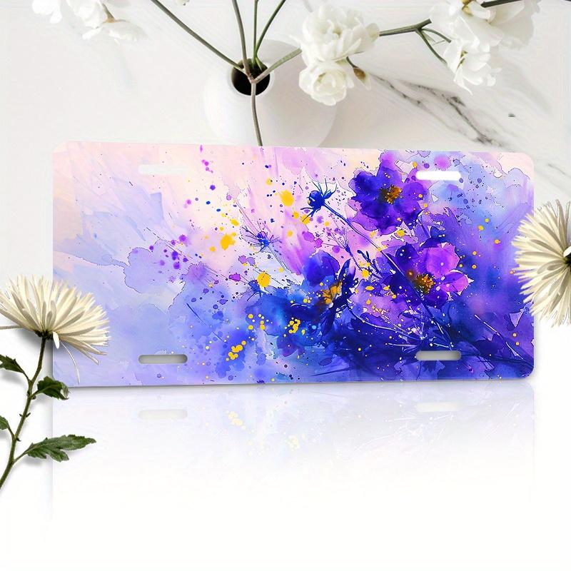 

Watercolor Purple Floral Pattern Aluminum Tin Painting License Plate Shape Metal Wall Art Decor for Bedroom Bathroom Living R 15x30cm(5.9x7.8inch)