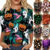 Women's Casual Halloween Printed Round Neck Three Quarter Sleeve T Shirt Top Lightweight Comfortable Fit Graphic Tee for Everyday Wear