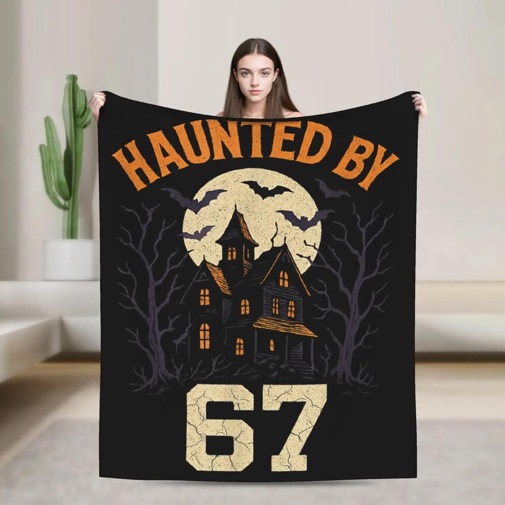 Haunted by   Funny Boo Ghost Pumpkin Halloween Throw Blanket for Couch Chair Sofa Bed or Bedspread Cover with Spooky Print