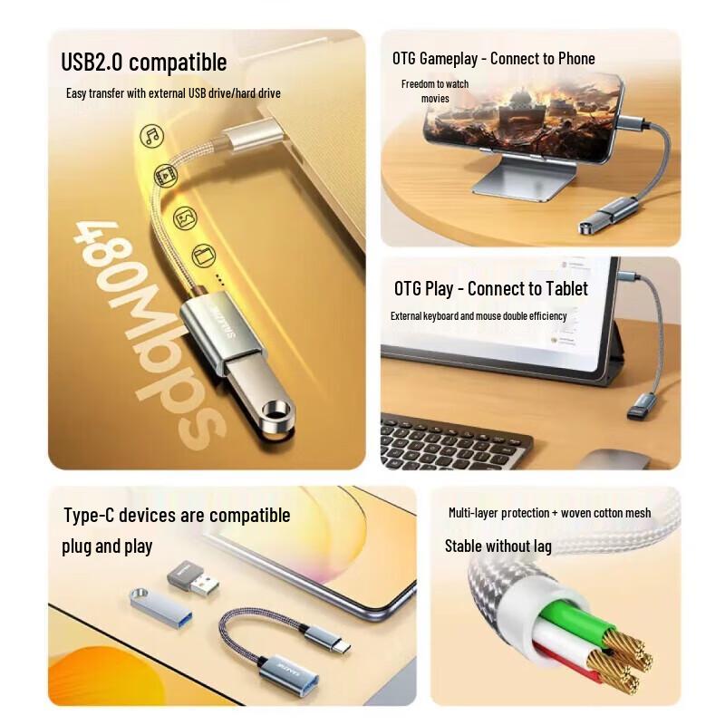 SAMZHE Type-C to USB-A Female OTG Adapter