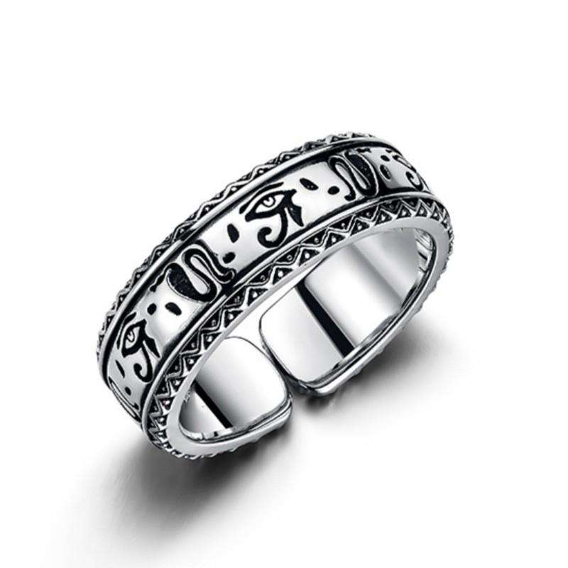Horus Eye Ring Men Women Adjustable Open Band Sterling Vintage Retro Style Statement Jewelry