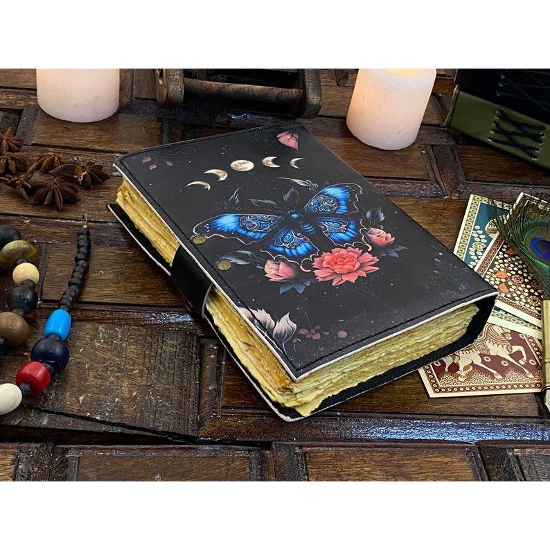 Blank Spell Book of Shadows Luna Moth Journal Witchcraft Supplies and Butterfly Print Journal Handmade Deckle Edge Paper Gifts for Men Women