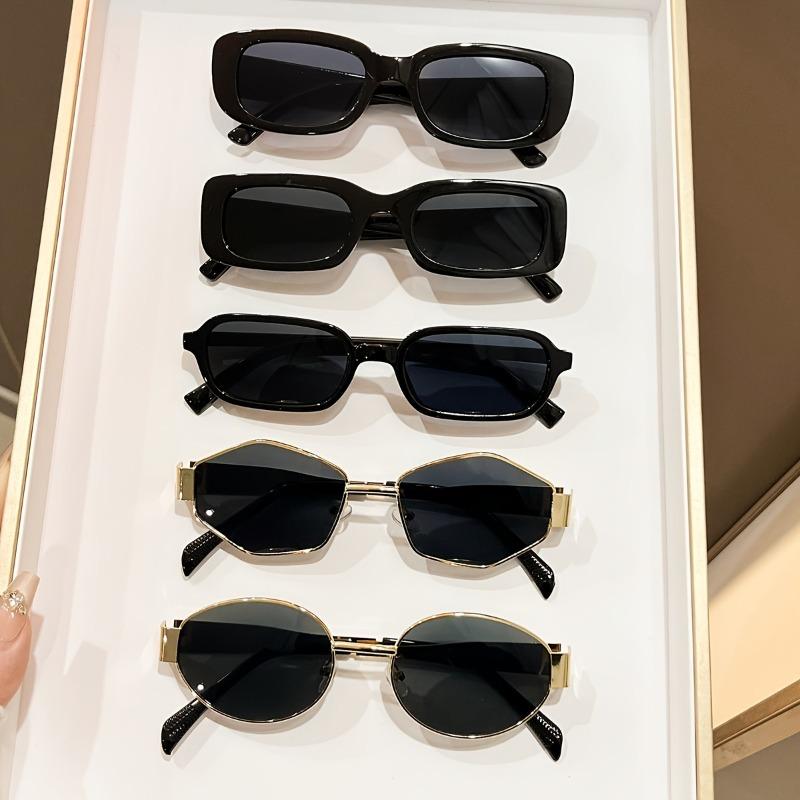 5 Pairs of Women's Fashionable Glasses - Black Multi Style Rectangular Frame Decorative Lenses