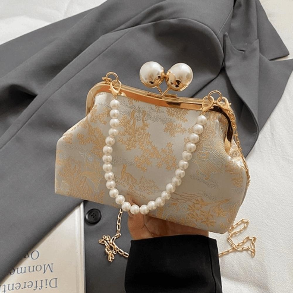 Embroidery Hanfu Shell Shoulder Bags Faux Pearl Chain Evening Purse  Banquet Occasions