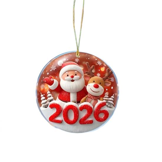 

Christmas Ornament Snowman Santa Claus Deer Design Car Rear View Pendant 2D Acrylic Hanging Decoration Xmas Party Accessory 1