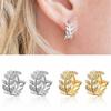 Delicate Leaf Ear Ring with Shiny CZ for Women copper Color/Gold Color Fashion Hoop Earrings Fancy Girl Gift 2024 Zircon Gifts