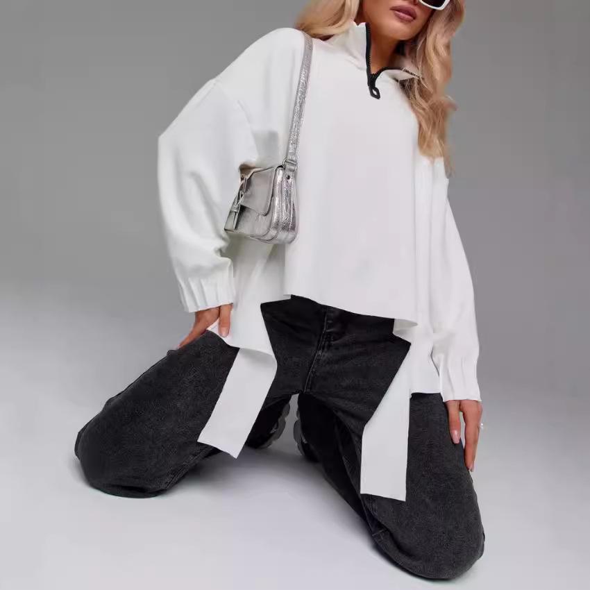 Autumn 2025 Women's European & American Solid Color Zipper Loose Sweatshirt