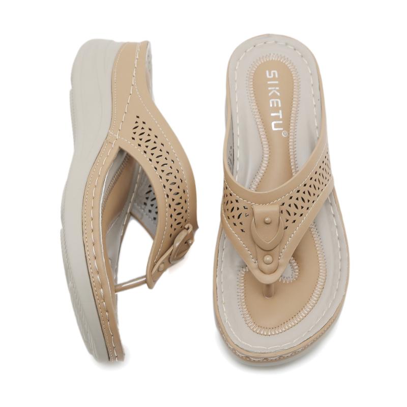 New Round Head Fashionable Clip-Toe Hollow Women's Sandals Heel Casual Large Size Sandals Rhinestones Comfortable And Breathable