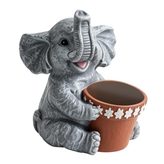 Cute Elephant Planter, Small Animal Flower Pot, Weatherproof Indoor Outdoor Cactus Air Plant Holder for Home Office Desktop Decor